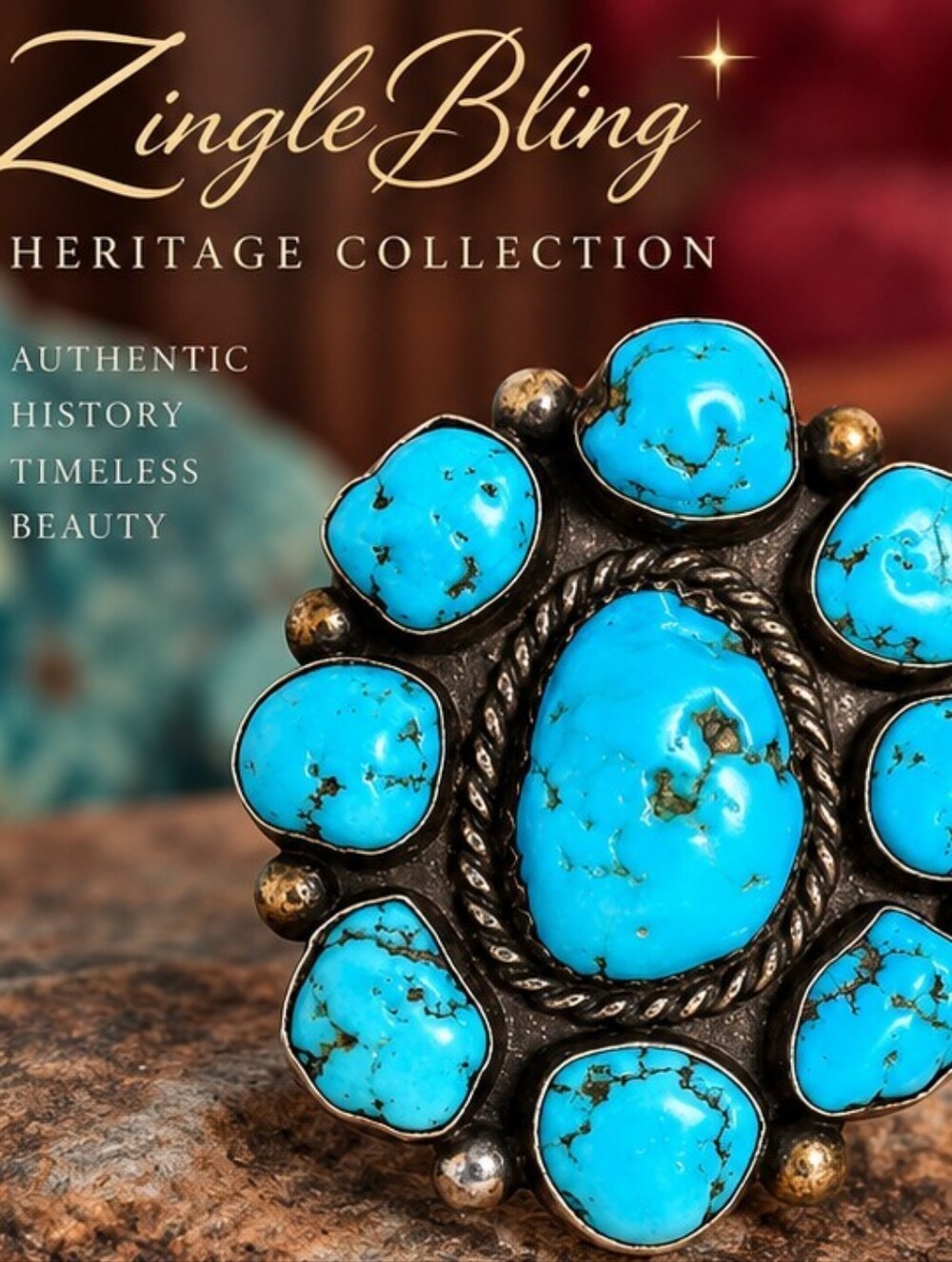 Vintage Art Acoya Zuni Turquoise Sterling Silver Cluster Ring Signed AA